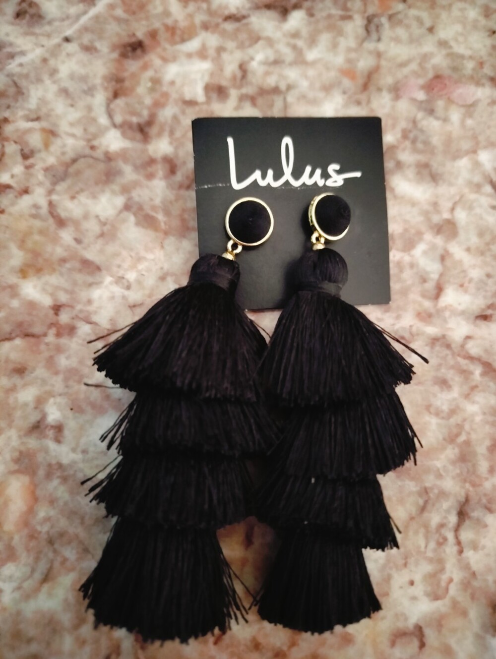 Lulus Black Tiered Tassel Statement Drop Earrings NWT